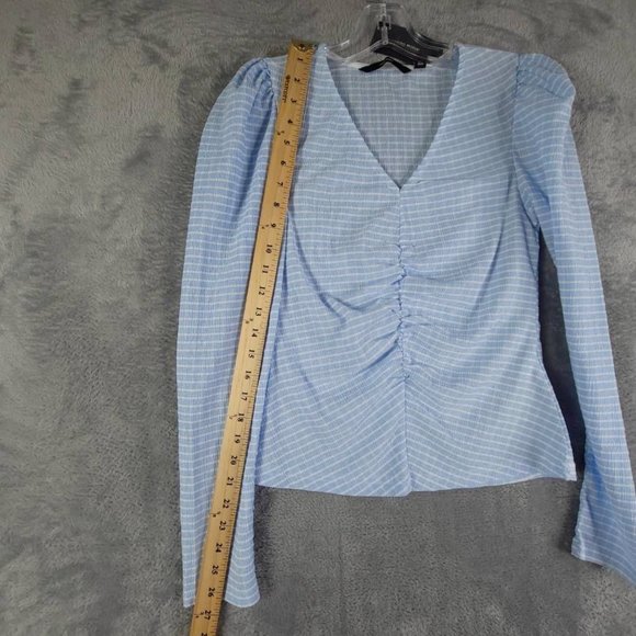 Vero Moda Womens Ellie Blouse Placid Blue White Stripe Ruched Long Sleeve XS New - Picture 5 of 10